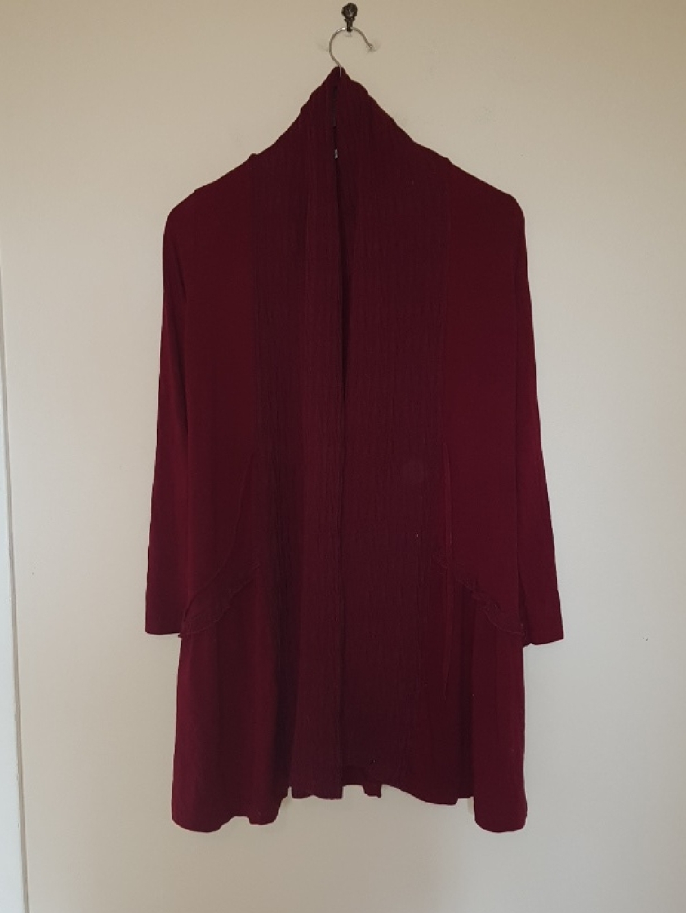 Maloka Open-Front Tee Material Lace Shawl Collar Burgundy Boho